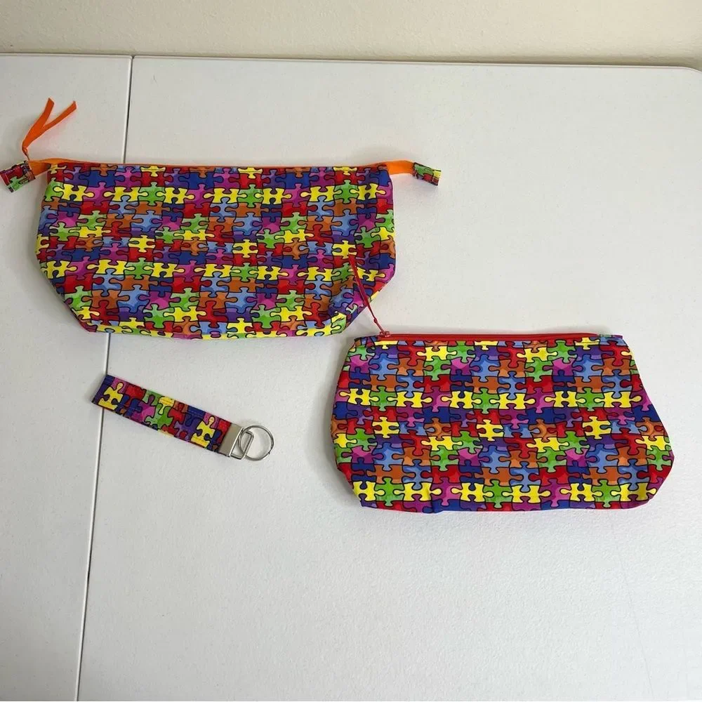 Handmade Retreat Cosmetic Bag Keychain Autism Puzzle Piece Set New Zipper Pouch
